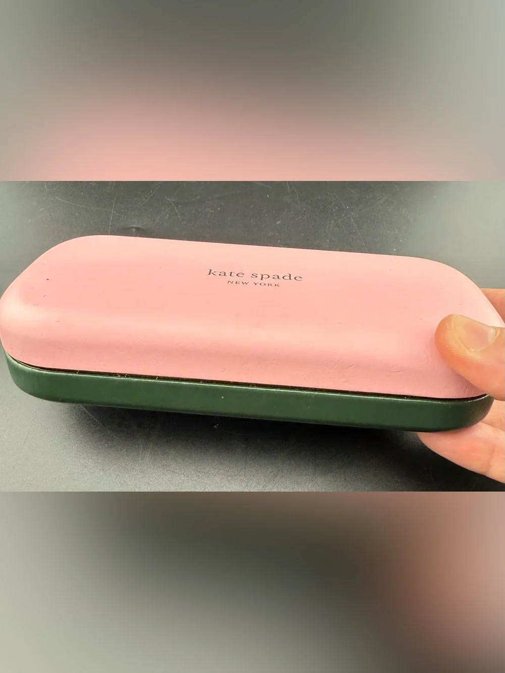 Kate Spade pink & green, hard shell eyeglass case.